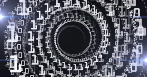 Animation of digital interface with binary coding in circles Video stock 144800758