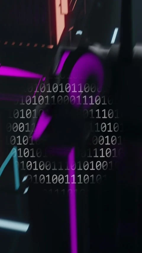 Animation of digital interface with binary coding over car driving 스톡 동영상 343609583