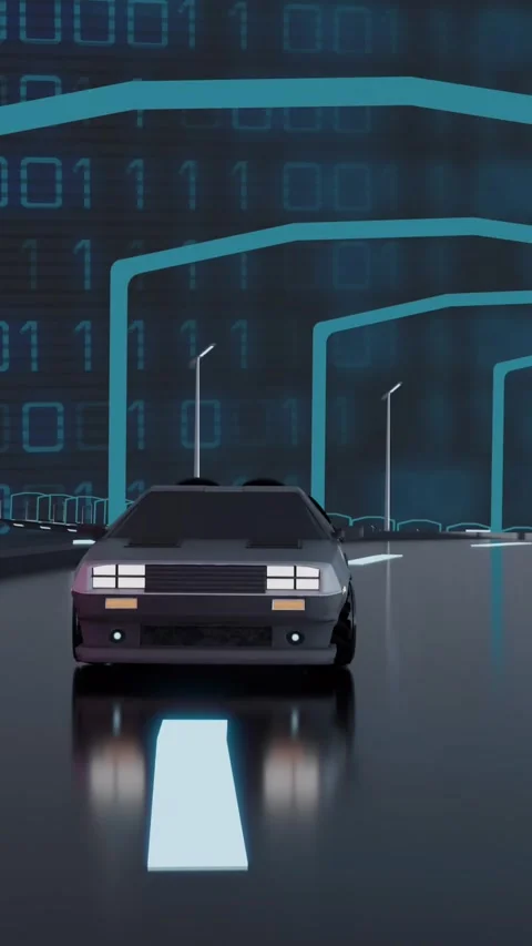 Animation of digital interface with binary coding over car driving 動画素材 343609595