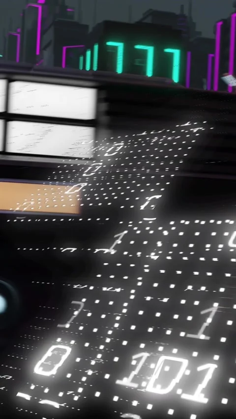 Animation of digital interface with binary coding over car driving 動画素材 343609599
