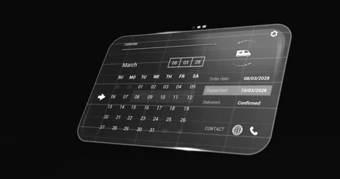Animation of digital interface with calendar and data processing on black 库存影片 249051333