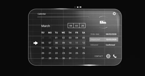 Animation of digital interface with calendar and data processing on black 库存影片 249051343