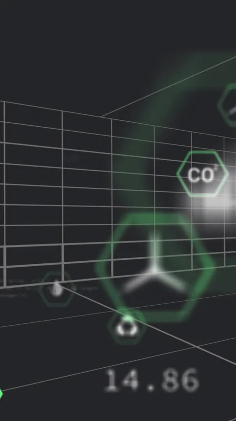 Animation of digital interface with code snippets and hexagonal icons in 3D Stock Footage 319727550