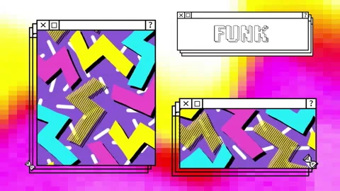 Animation of digital interface with colourful shapes and funk text Stock Footage 309436281