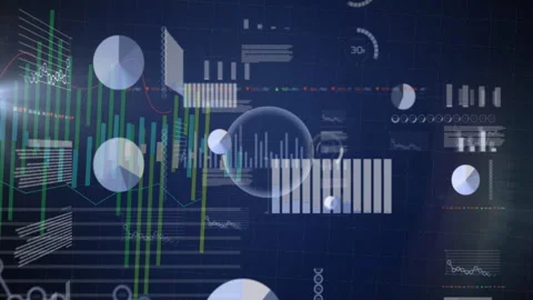 Animation of digital interface with data charts and graphs on dark background 動画素材 305059706