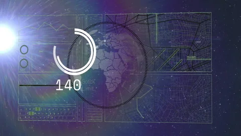 Animation of digital interface with data charts and world map over cosmic Stock Footage 306264210