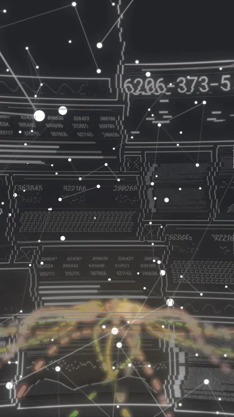 Animation of digital interface with data charts over network background Stock Footage 344370431