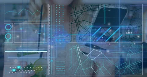 Animation of digital interface with data graphs and maps on blurred background 動画素材 304858123