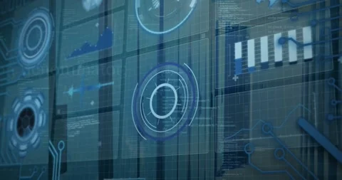 Animation of digital interface with data processing against computer server room Stock Footage 327956409