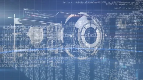 Animation of digital interface with data processing against computer server room Stock Footage 329688109