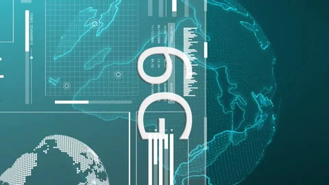 Animation of digital interface displaying 6G technology and global connectivity Stock Footage 313370236