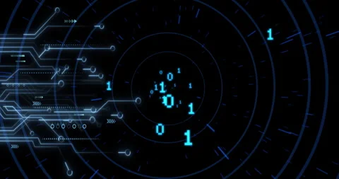 Animation of digital interface elements with binary code for futuristic Stock Footage 304841240