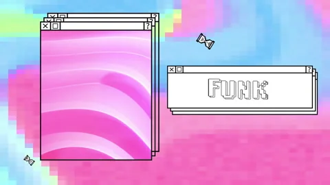 Animation of digital interface with funk text and pink shapes on colourful Stock Footage 308140580