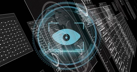 Animation of digital interface with holographic elements and data charts in Stock Footage 303468204