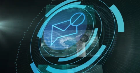 Animation of digital interface with human icon over binary code and landscape Stock Footage 303675846