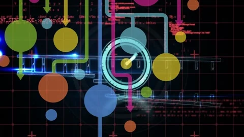Animation of digital interface with network of connections with arrows on dark Stock Footage 326628164