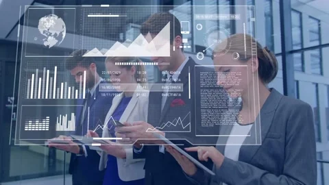 Animation of digital interface over caucasian group of business people Stock Footage 178089243