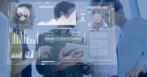 Animation of digital interface over caucasian group of business people Stock Footage 178089502