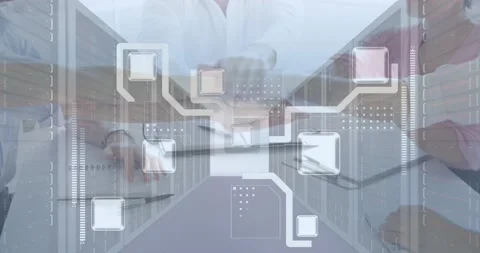 Animation of digital interface over group of business people Stock Footage 220368520
