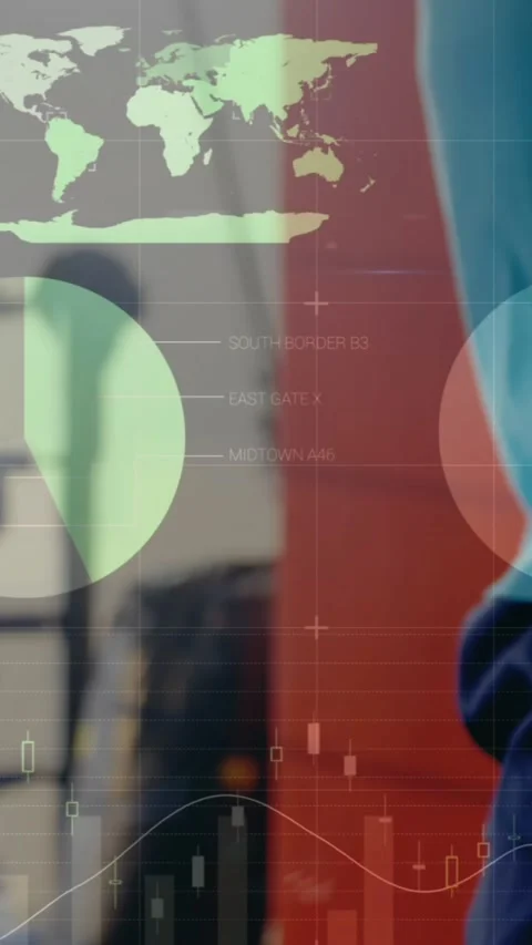 Animation of digital interface over men exercising Stock Footage 319458291