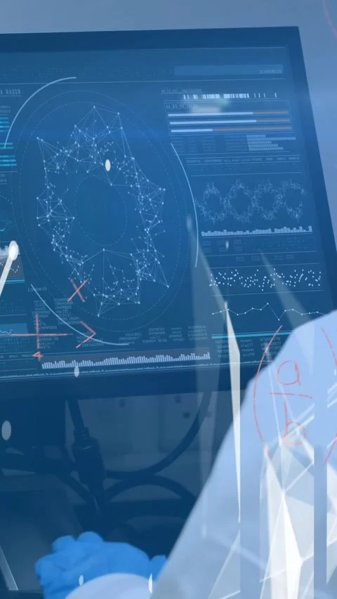 Animation of digital interface over woman using computer Stock Footage 323340041