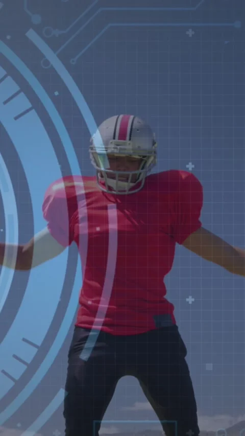 Animation of digital interface with safe lock american football player Stock Footage 343083740