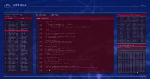 Animation of digital interface screen with programming language moving in loop Stock Footage 327125618