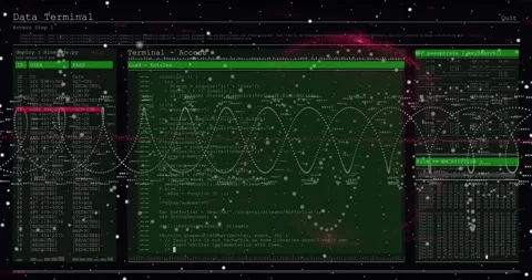 Animation of digital interface screen with programming language and spiral 動画素材 330473841
