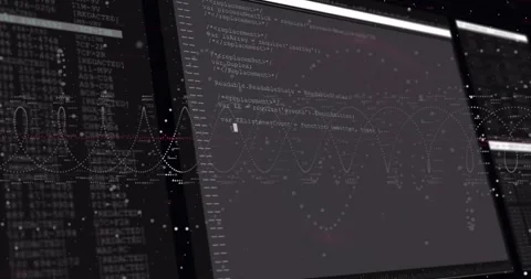 Animation of digital interface screens with programming language over spiral Stock Footage 326190150