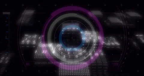 Animation of digital interface showing circular patterns and binary code in Stock Footage 303490348