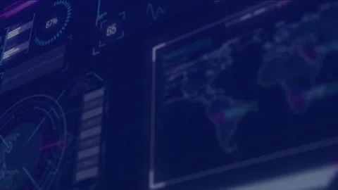 Animation of digital interface with world map and data analytics in blue tones Stock Footage 303529093