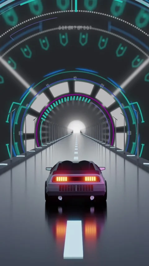 Animation of digital interface wth binary coding over video car driving 動画素材 343609579