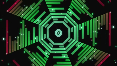 Animation Digital kaleidoscope pattern with green and red rectangles Stock Footage 327353397