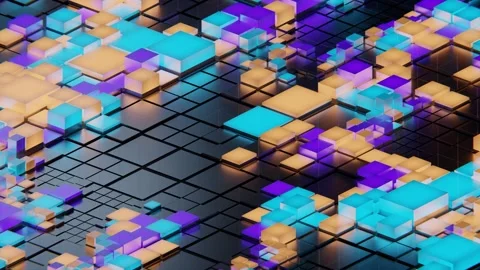 Animation of digital landscape of intricate grids of colorful cubes and squares Stock Footage 282481804