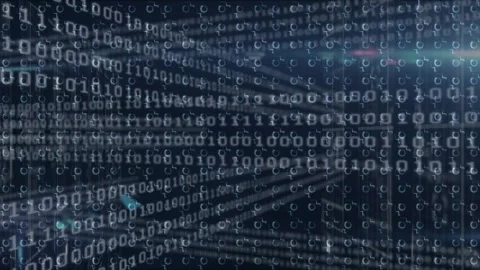Animation of digital loading icons over binary codes moving in loop Stock Footage 328718306