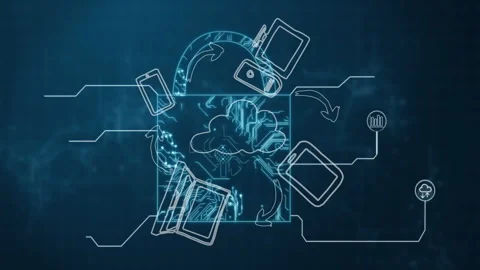 Animation of digital lock with cloud computing symbols and data flow technology Видео 304855380