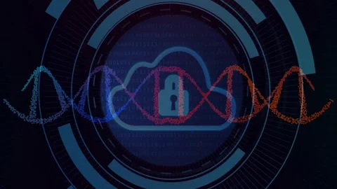Animation of digital lock with DNA strands over binary code, symbolizing data Stock Footage 305117339