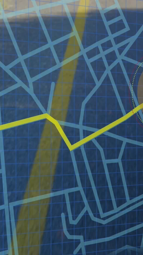 Animation of digital map and navigation over road Stock Footage 343609474