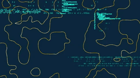 Animation of digital map with contour lines and scattered code elements Stock Footage 305080269