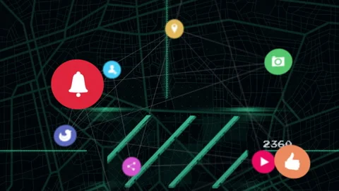 Animation of digital map interface with notification icons over grid lines Stock Footage 303675529