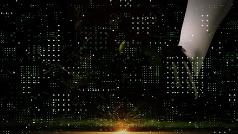 Animation of digital matrix pattern with glowing light on dark background Stock Footage 304768760