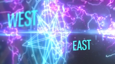 Animation of a digital modern compass that glows in neon blue colors and sho 스톡 동영상 251417048