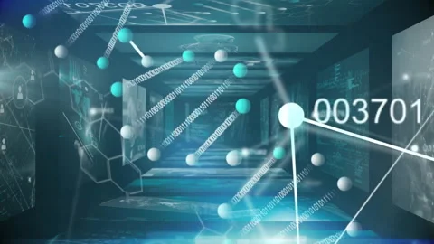 Animation of digital network connections and binary coding in futuristic Stock Footage 303468645