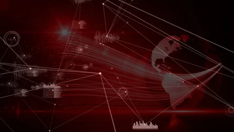 Animation of digital network connections and data visualization on red world map Stock Footage 303505573