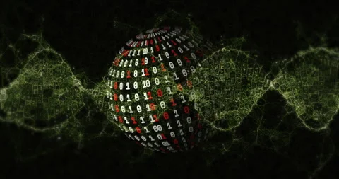Animation of digital network connections forming binary code sphere in tech Stock Footage 303869715