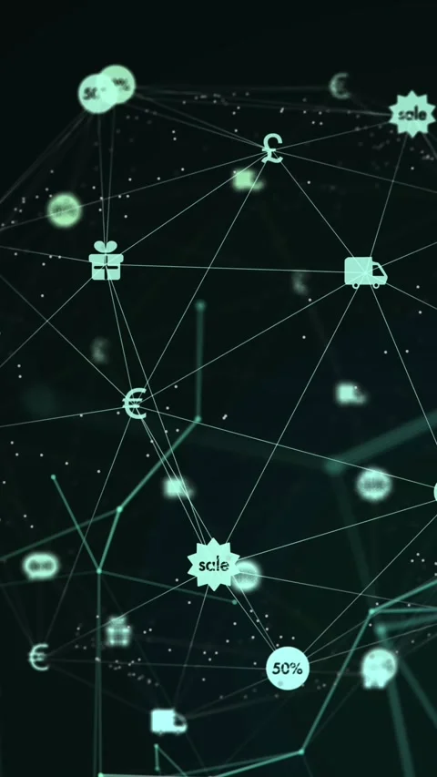 Animation of digital network of connections with icons over pink 2d cityscape Stock Footage 342811640