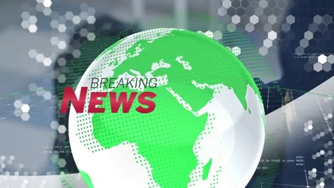 Animation of digital network elements over globe with breaking news text Stock Footage 326427330