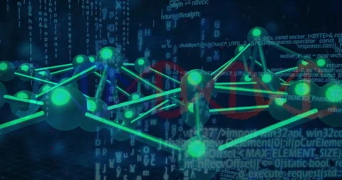 Animation of digital network with green nodes and binary code connections Stock Footage 303481758