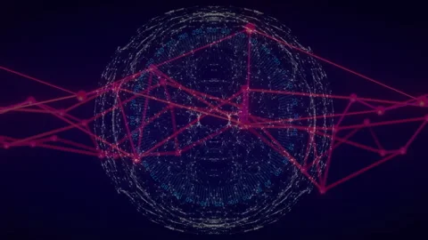 Animation of digital network sphere with red lines and binary code overlay Stock Footage 305830076