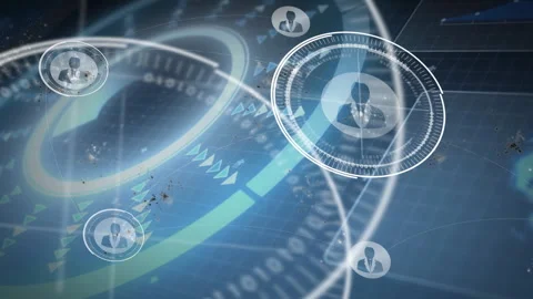 Animation of digital network with user icons and futuristic data visualization Stock Footage 303608945